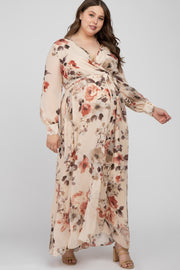 Cream Floral Chiffon Maternity Plus Maxi Dress