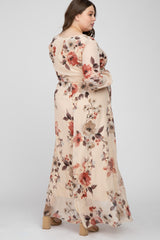 Cream Floral Chiffon Maternity Plus Maxi Dress