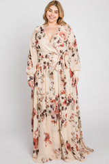 Cream Floral Chiffon Plus Maxi Dress