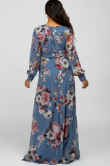 Blue Floral Chiffon Maxi Dress