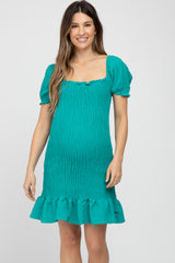 Jade Smocked Puff Sleeve Maternity Dress