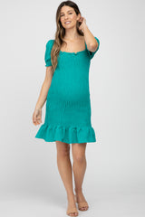 Jade Smocked Puff Sleeve Maternity Dress