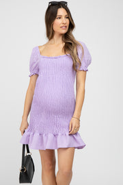 Lavender Smocked Puff Sleeve Maternity Dress