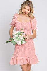 Light Pink Smocked Puff Sleeve Dress