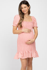 Light Pink Smocked Puff Sleeve Maternity Dress