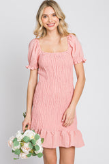 Light Pink Smocked Puff Sleeve Maternity Dress