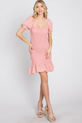 Light Pink Smocked Puff Sleeve Dress