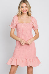 Light Pink Smocked Puff Sleeve Dress