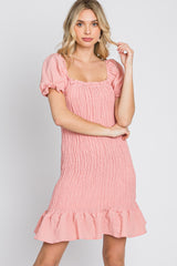 Light Pink Smocked Puff Sleeve Dress