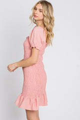 Light Pink Smocked Puff Sleeve Dress