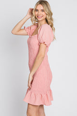 Light Pink Smocked Puff Sleeve Dress