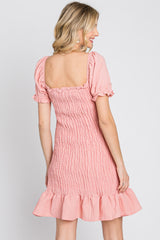 Light Pink Smocked Puff Sleeve Dress