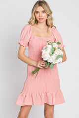 Light Pink Smocked Puff Sleeve Dress