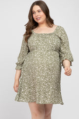 Olive Floral 3/4 Sleeve Maternity Plus Dress