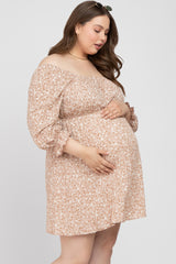 Taupe Floral 3/4 Sleeve Maternity Plus Dress