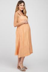 Peach A-Line Maternity Midi Dress