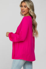 Fuchsia V-Neck Ruffle Accent Maternity Long Sleeve Top