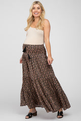 Black Floral Tiered Maternity Maxi Skirt