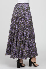 Black Lavender Floral Tiered Maxi Skirt