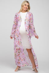 Lavender Floral Long Chiffon Maternity Cover Up