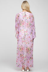 Lavender Floral Long Chiffon Maternity Cover Up