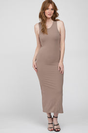 Taupe Ribbed Sleeveless Midi Dress