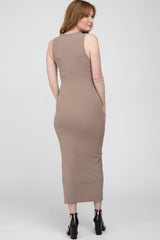 Taupe Ribbed Sleeveless Midi Dress