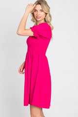 Fuchsia Smocked Puff Sleeve Dress