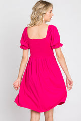 Fuchsia Smocked Puff Sleeve Dress