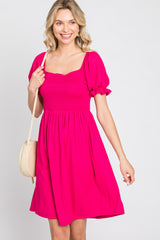 Fuchsia Smocked Puff Sleeve Dress