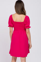 Fuchsia Smocked Puff Sleeve Maternity Dress