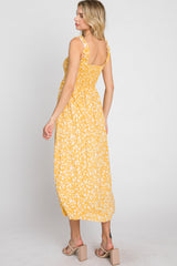 Yellow Floral Smocked Midi Dress