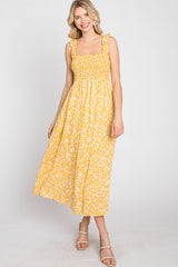 Yellow Floral Smocked Midi Dress