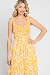 Yellow Floral Smocked Midi Dress