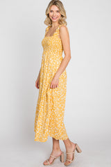 Yellow Floral Smocked Midi Dress