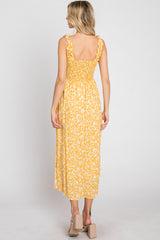 Yellow Floral Smocked Midi Dress