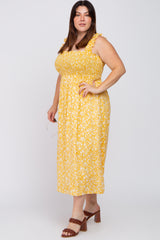 Yellow Floral Smocked Plus Midi Dress