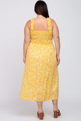 Yellow Floral Smocked Plus Midi Dress