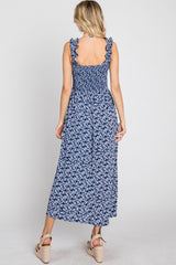 Navy Floral Sleeveless Smocked Maxi Dress