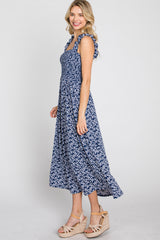 Navy Floral Sleeveless Smocked Maxi Dress