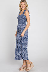 Navy Floral Sleeveless Smocked Maxi Dress