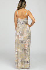 Grey Floral Front Tie Empire Maxi Dress