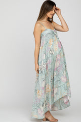 Light Blue Floral Front Tie Empire Maternity Maxi Dress