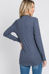 Navy Soft Ribbed Knit Wrap Top