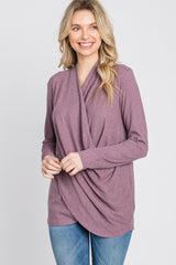 Purple Soft Ribbed Knit Wrap Top