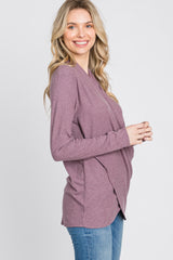 Purple Soft Ribbed Knit Wrap Top