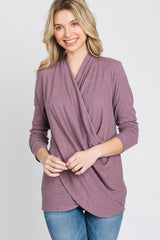 Purple Soft Ribbed Knit Wrap Top