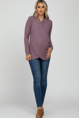 Purple Soft Ribbed Knit Maternity Wrap Top