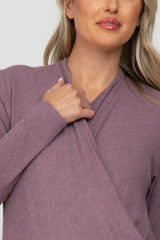 Purple Soft Ribbed Knit Maternity Wrap Top