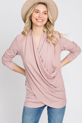 Light Pink Soft Ribbed Knit Maternity Wrap Top